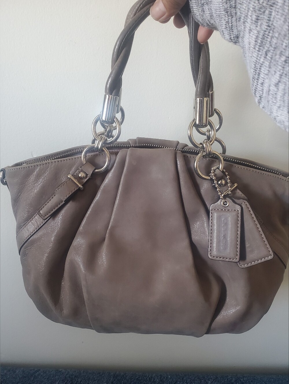 Coach Madison Pleated Sophia Satchel F22563 Taupe Shimmer MSRP $398 Clean